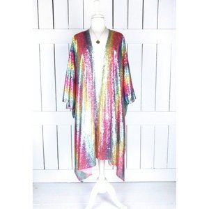 Rainbow striped sequins kimono cardigan jacket